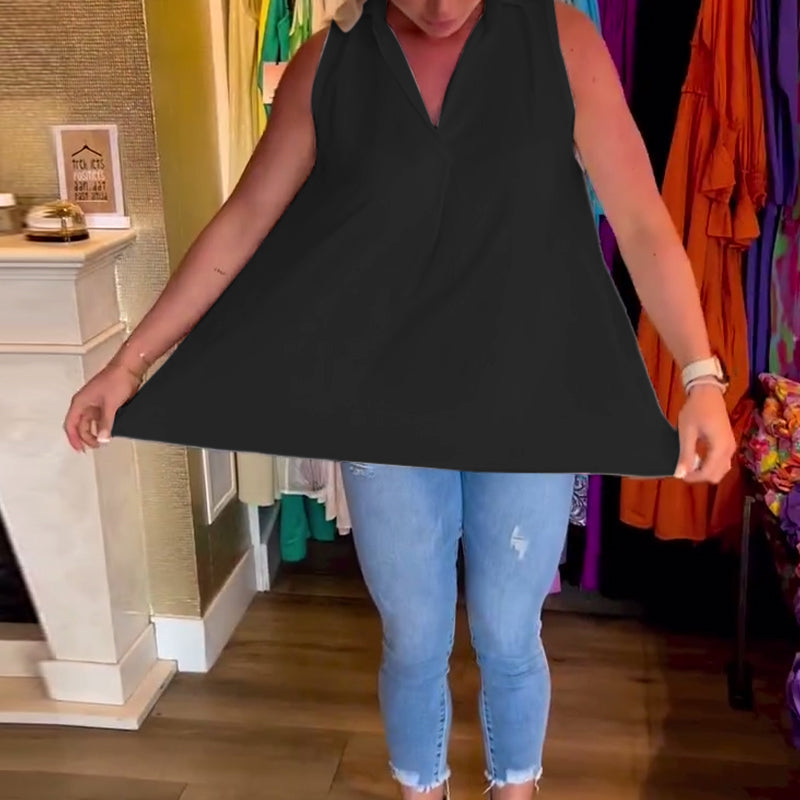 Dames tanktop – Stijlvolle reverskraag – Lichtgewicht stof – Slanke, losse pasvorm