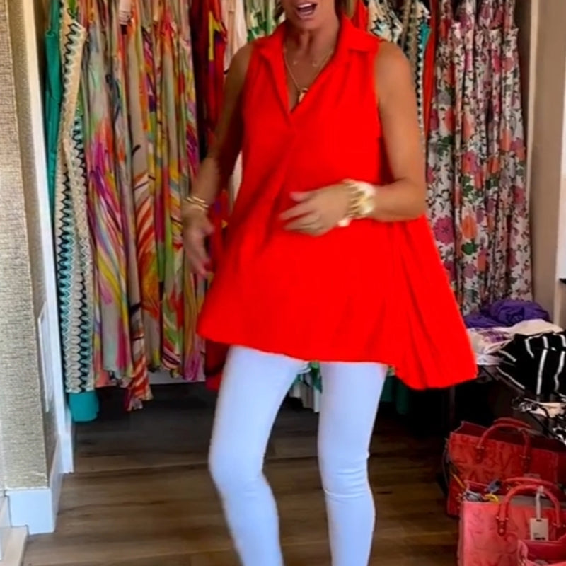 Dames tanktop – Stijlvolle reverskraag – Lichtgewicht stof – Slanke, losse pasvorm