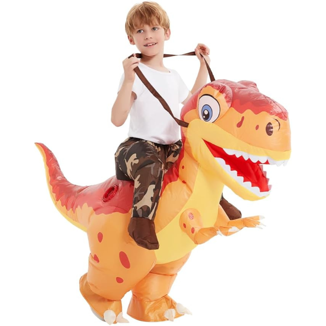 Opblaasbaar Halloween-dinosauruskostuum voor kinderen | T-Rex met ventilator om op te rijden