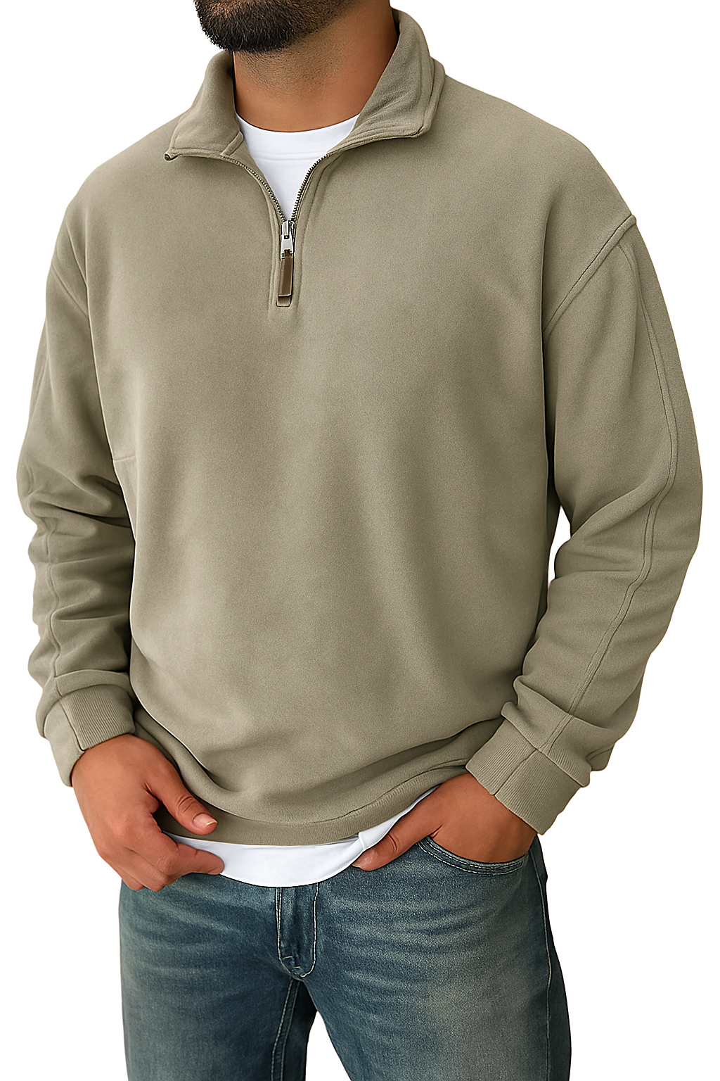 Heren retro sweatshirt met halve ritssluiting - Comfortabele pasvorm - Ademende stof - Moderne stijl