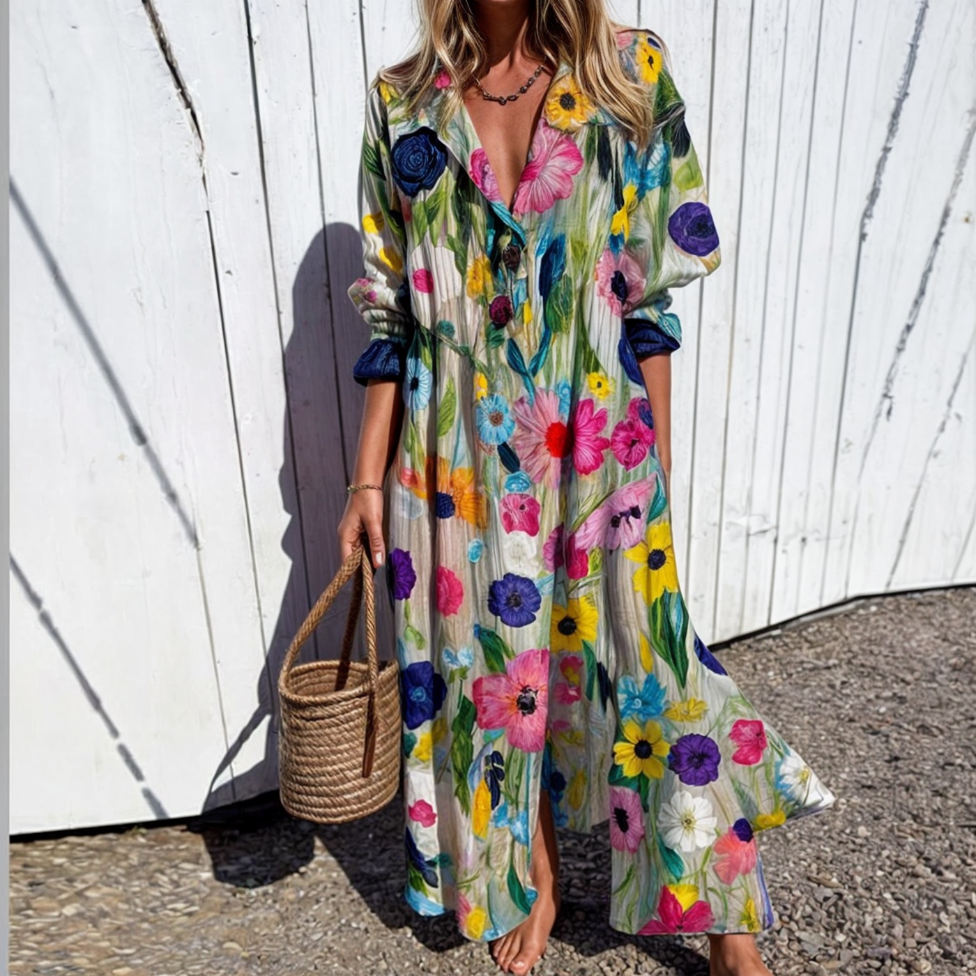 Dames zomerjurk – Lichtgewicht stof – Boho-stijl – Elastische taille
