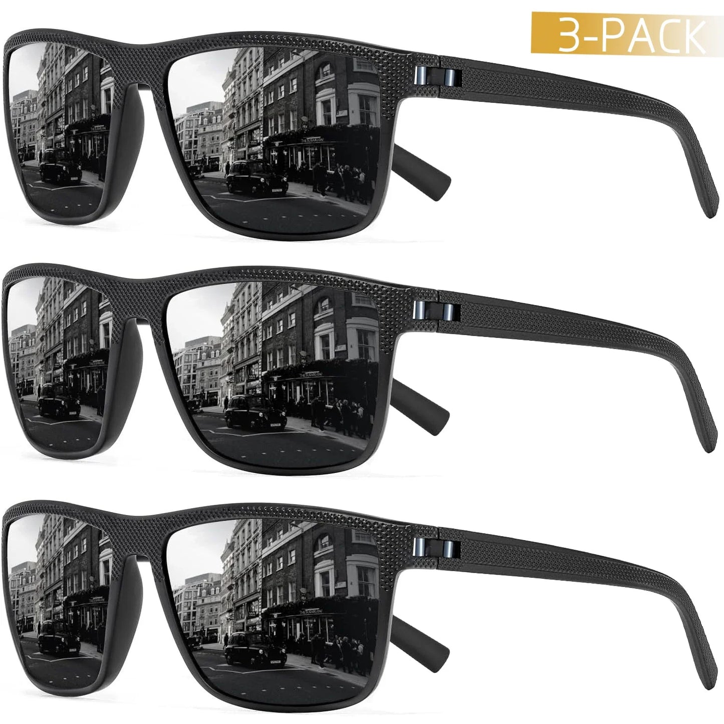 Unisex zonnebril – Gepolariseerde glazen – UV400-bescherming – Set van 3 stuks