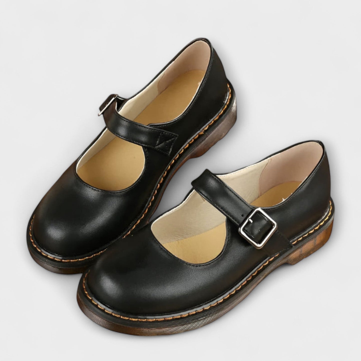 Damesschoenen – Vintage stijl – Lederen afwerking – Verstelbare riem