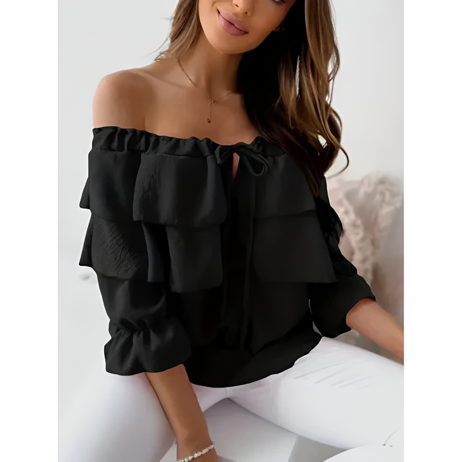 Damesblouse – Off-shoulder – Gerimpeld ontwerp – Lichtgewicht stof