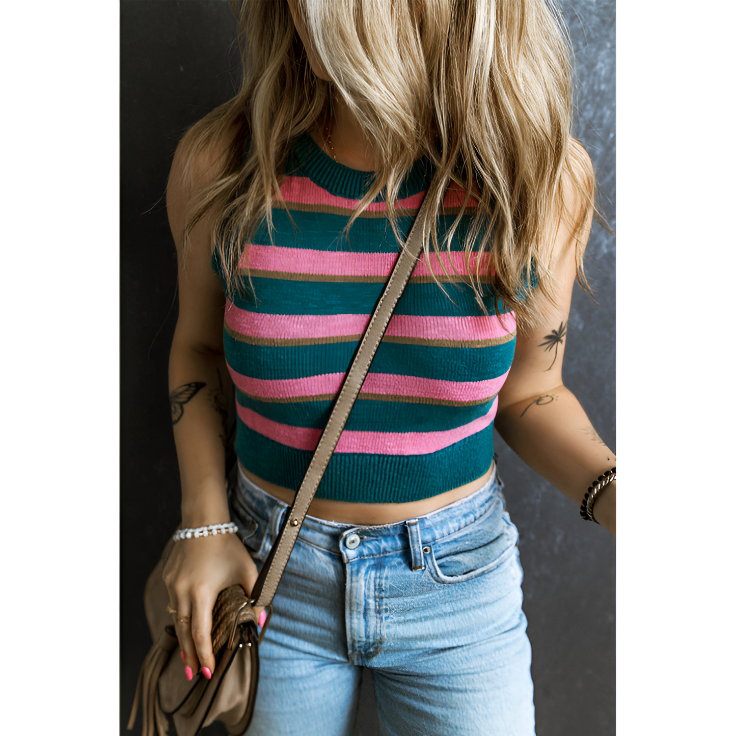 Dames mouwloze trui – Cropped fit – Gebreid patroon – 100% katoen