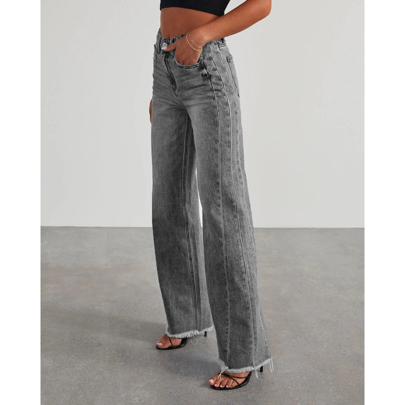 Damesdenim – Wijde pasvorm – Grijs gewassen look – Duurzaam materiaal