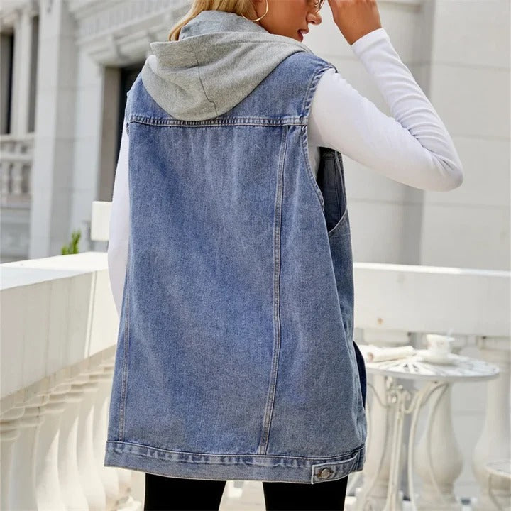 Urban Edge denim vest met capuchon