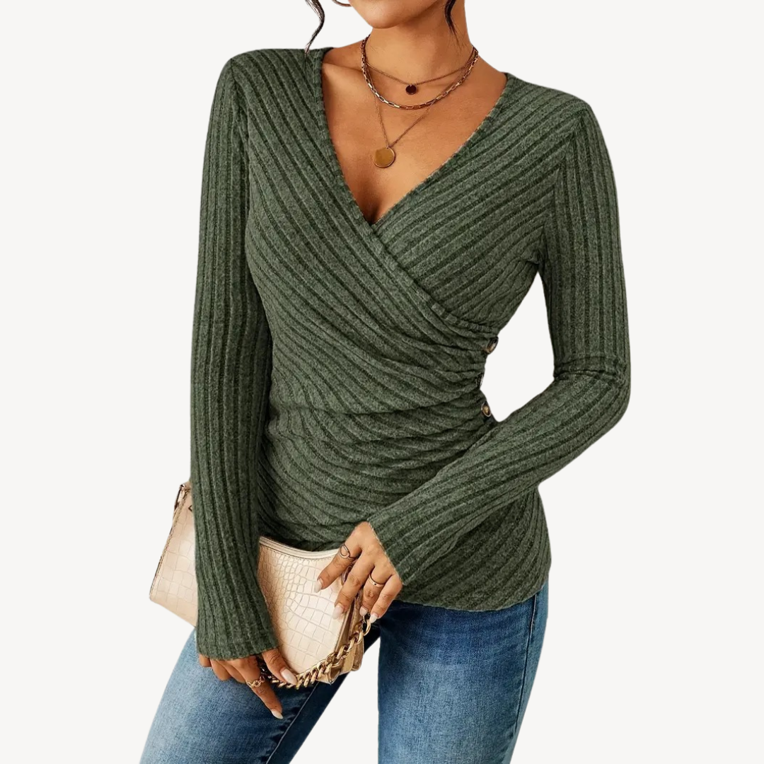 Casual top voor dames – Geribde stof – Stijlvolle V-hals – Veelzijdig te dragen