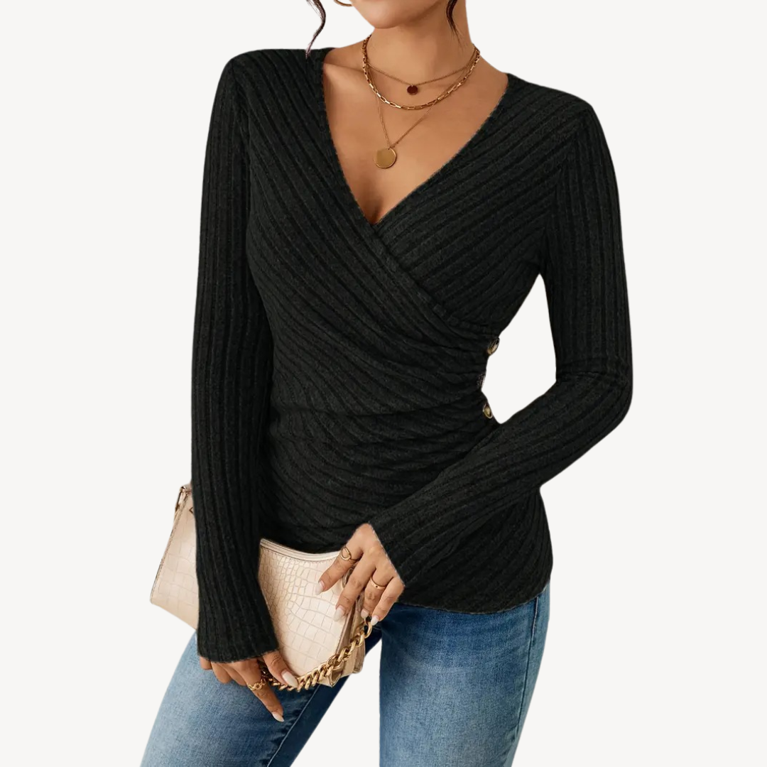 Casual top voor dames – Geribde stof – Stijlvolle V-hals – Veelzijdig te dragen