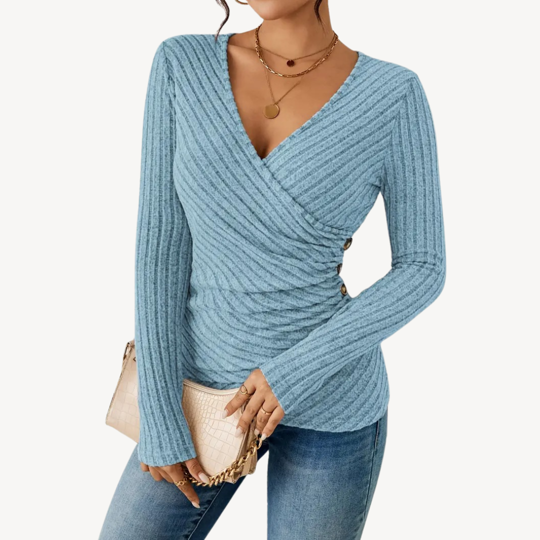 Casual top voor dames – Geribde stof – Stijlvolle V-hals – Veelzijdig te dragen