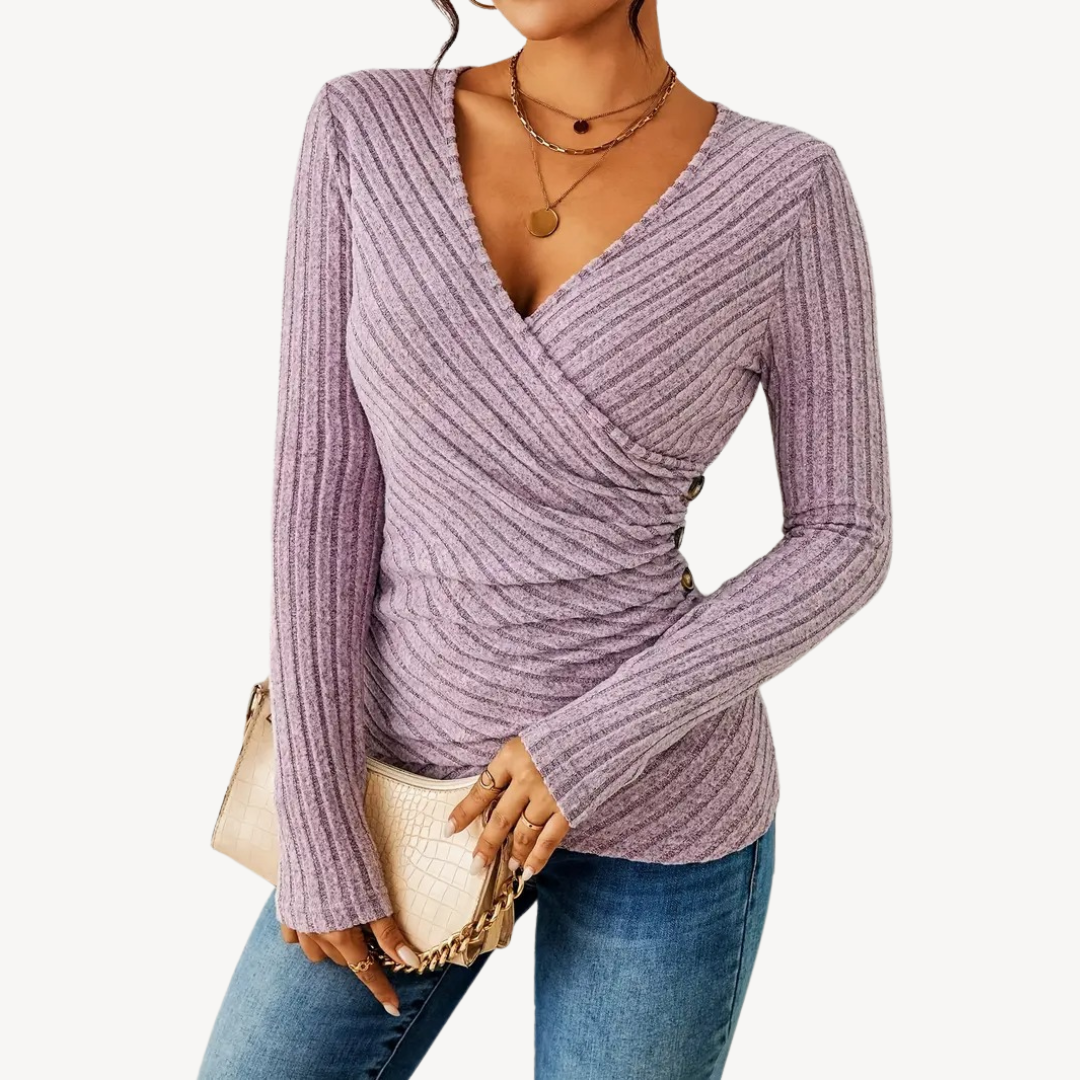 Casual top voor dames – Geribde stof – Stijlvolle V-hals – Veelzijdig te dragen