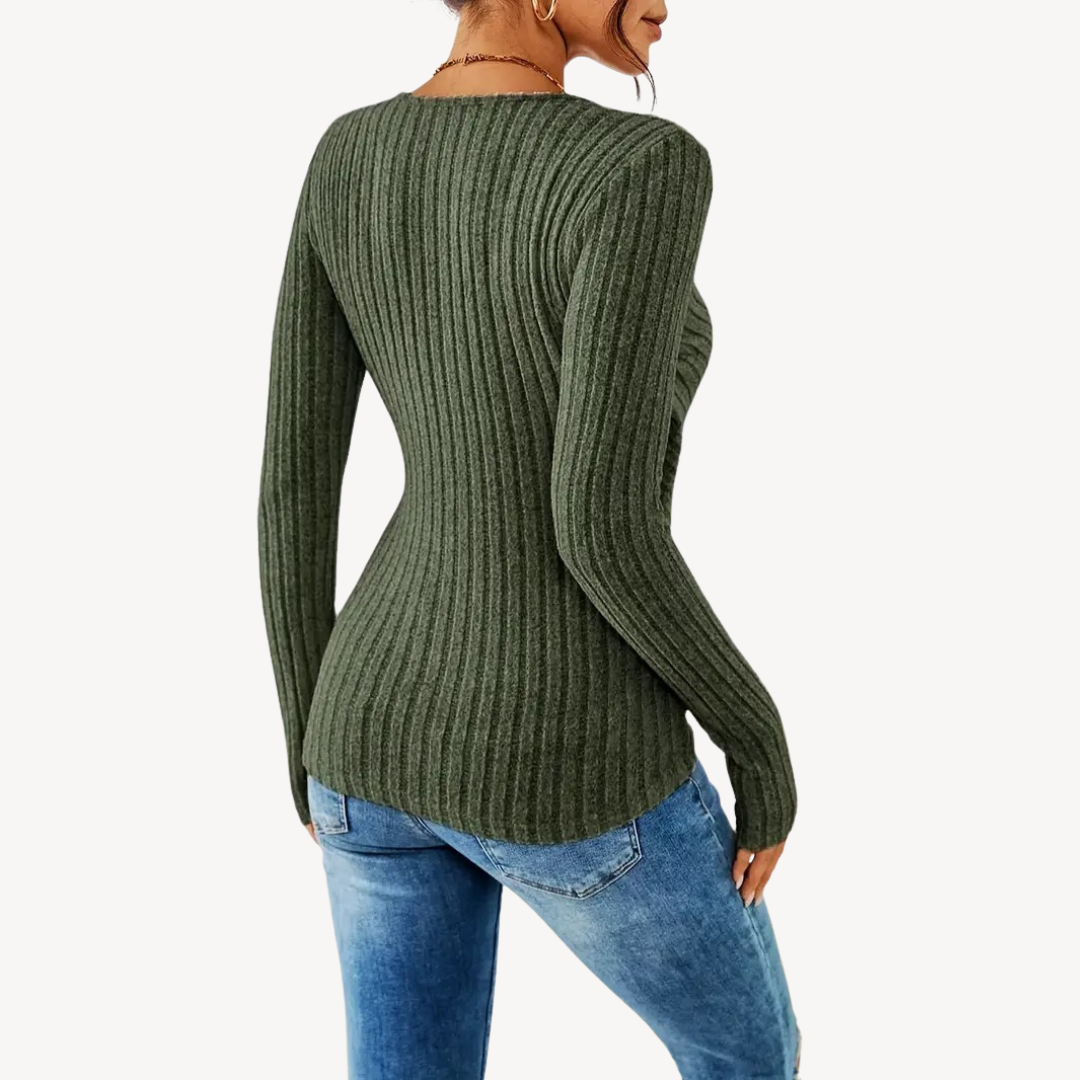 Casual top voor dames – Geribde stof – Stijlvolle V-hals – Veelzijdig te dragen