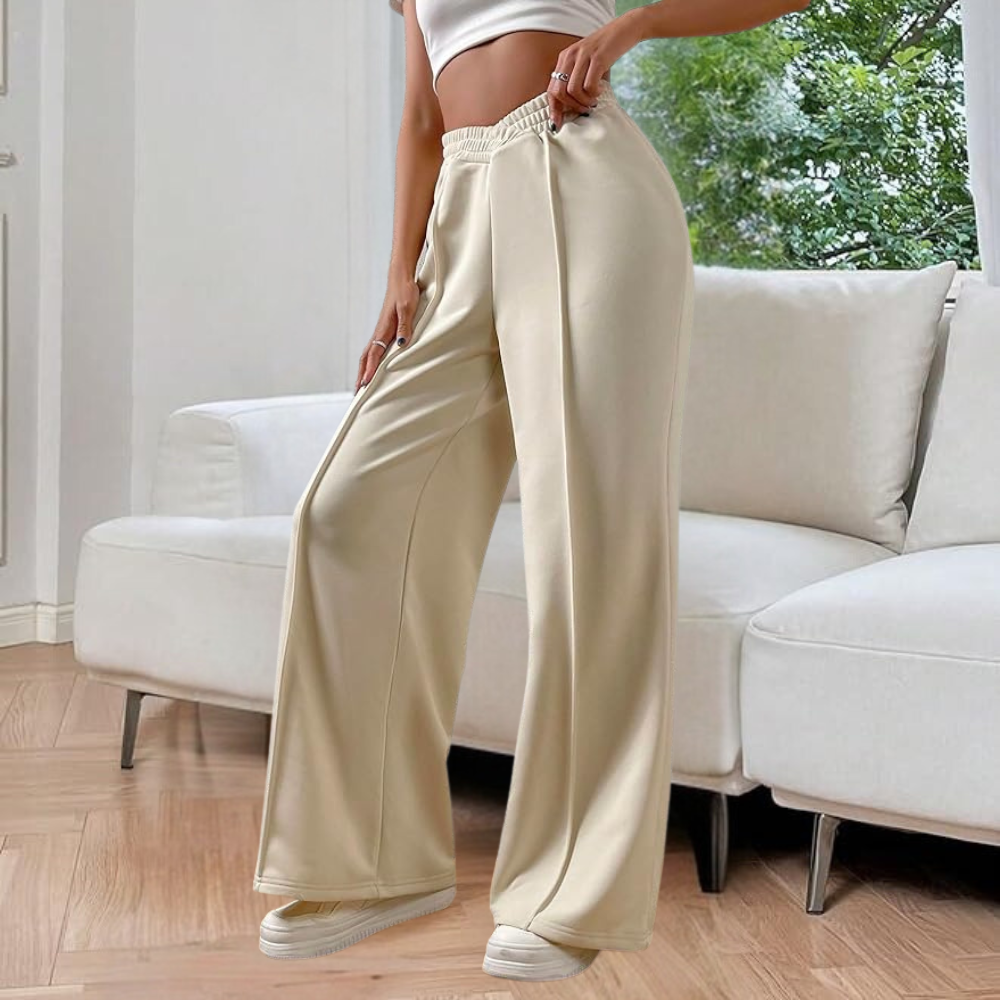 Dames joggingbroek - Plooien en wijde pijpen - Hoge taille - Comfortabele pasvorm