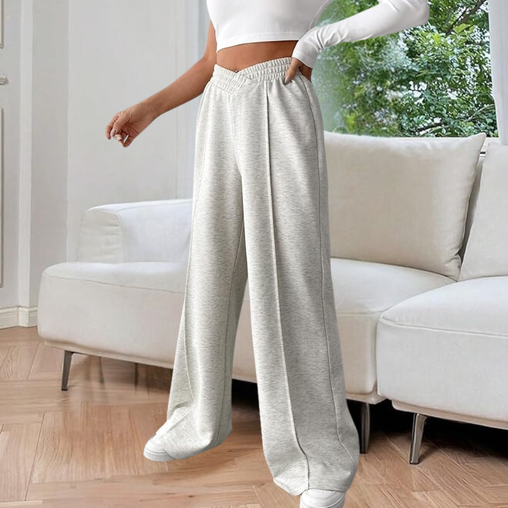 Dames joggingbroek - Plooien en wijde pijpen - Hoge taille - Comfortabele pasvorm