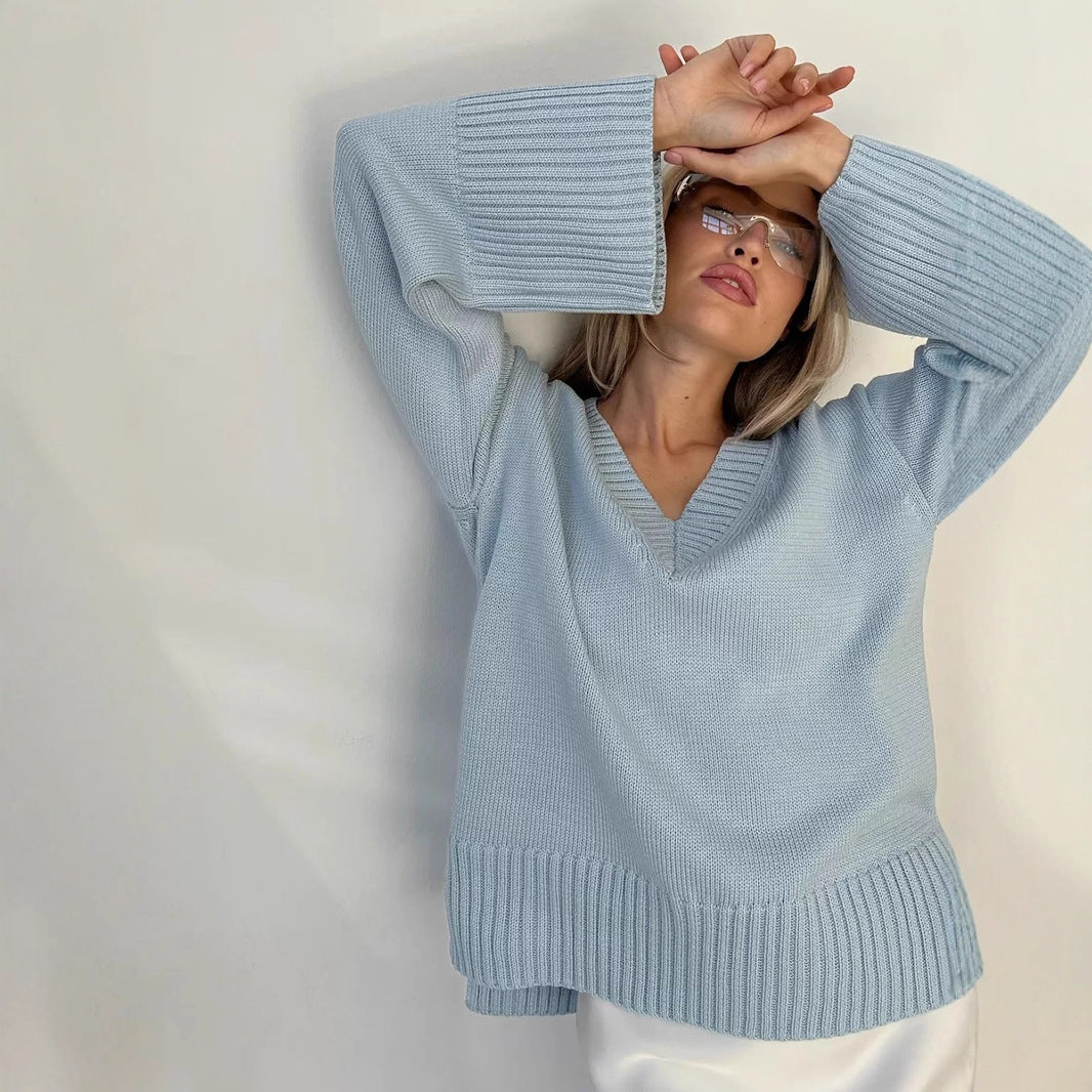 Damespullover – V-hals – Zachte katoenmix – Comfortabele stijl
