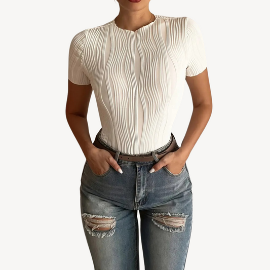 Dames T-shirt – Geribbelde textuur – Aansluitende pasvorm – Ademende katoenmix