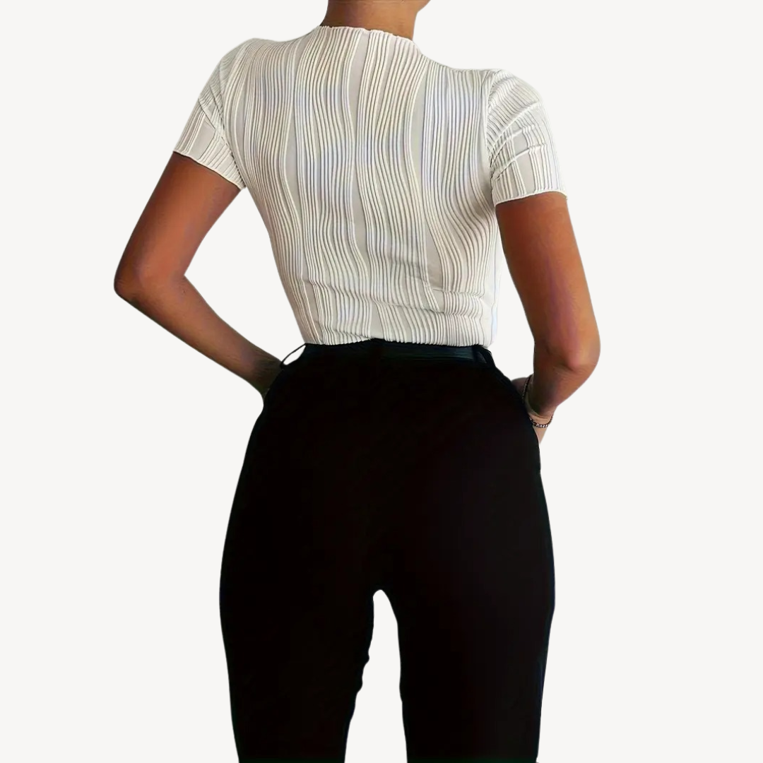Dames T-shirt – Geribbelde textuur – Aansluitende pasvorm – Ademende katoenmix