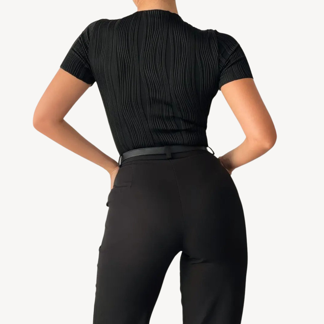 Dames T-shirt – Geribbelde textuur – Aansluitende pasvorm – Ademende katoenmix