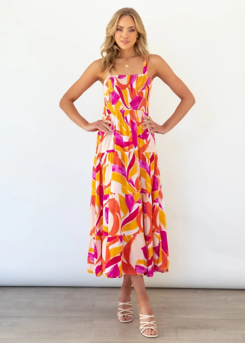 Casual jurk voor dames – Levendige print – Elastische taille – Ademende stof