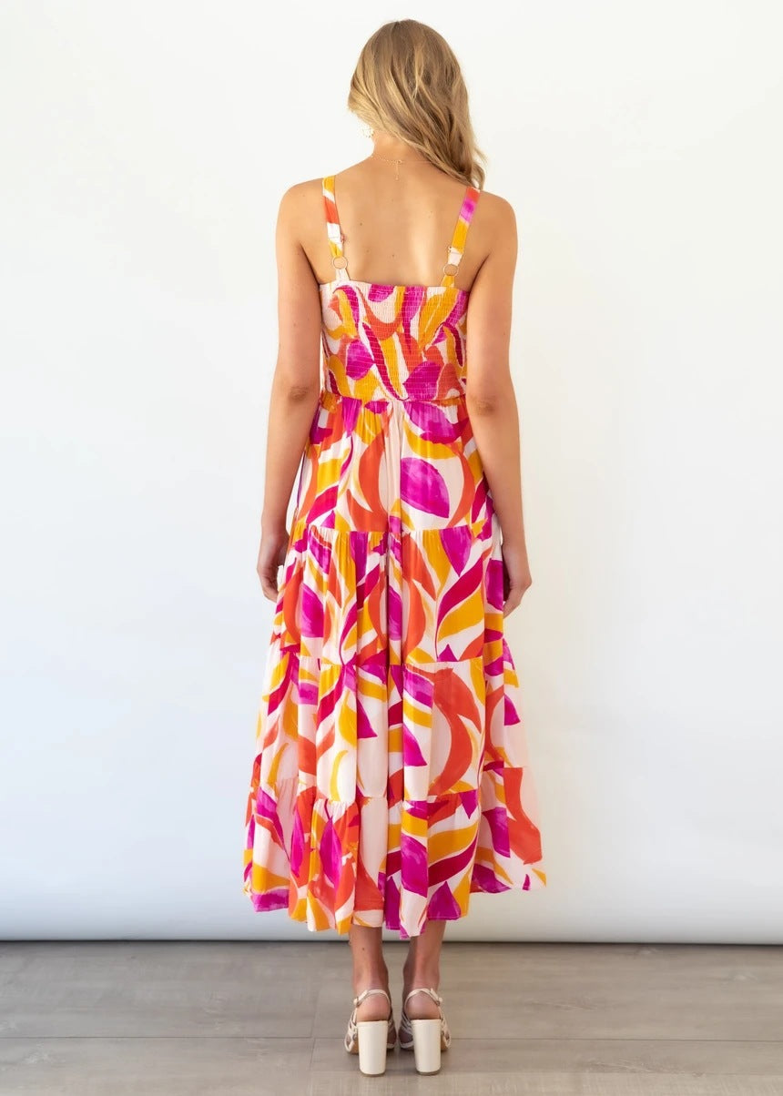 Casual jurk voor dames – Levendige print – Elastische taille – Ademende stof