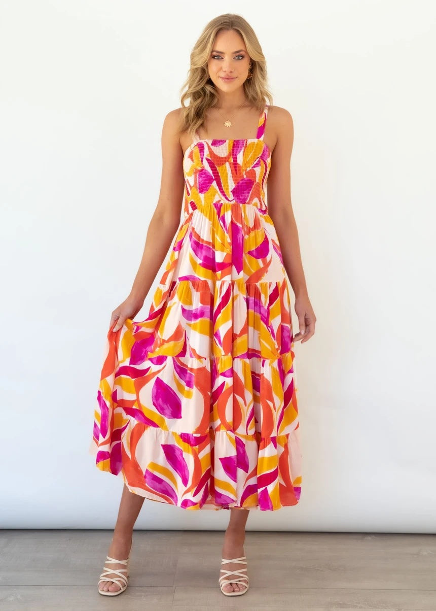 Casual jurk voor dames – Levendige print – Elastische taille – Ademende stof