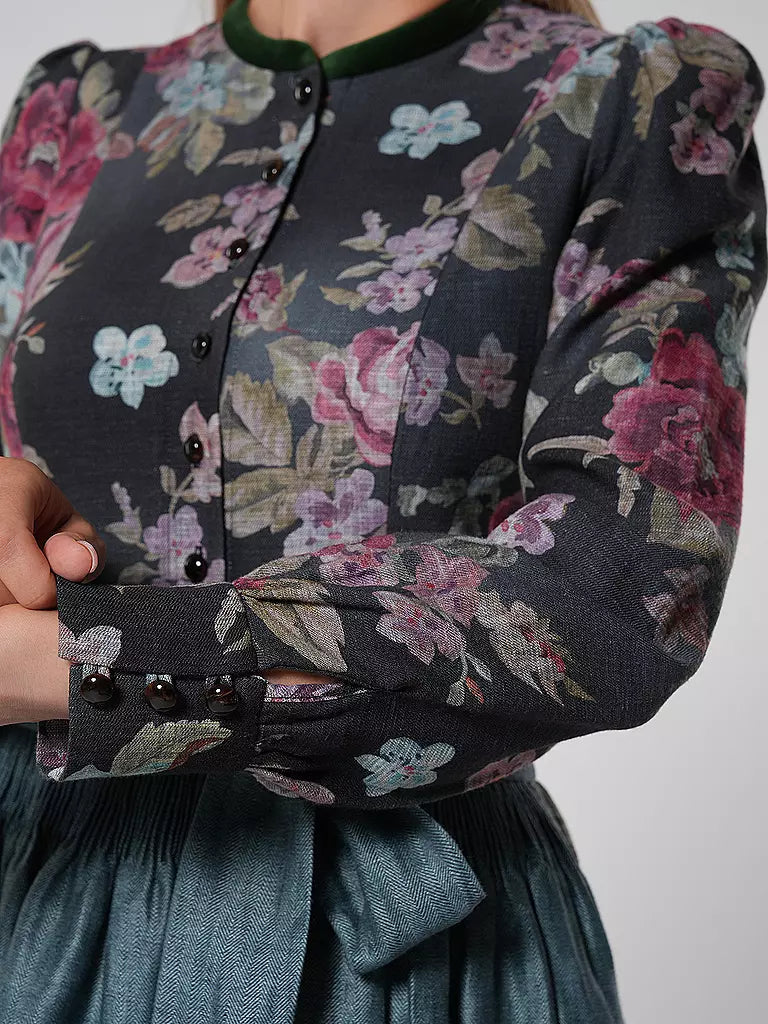 Zwarte vintage dirndljurk met bloemenpatroon – Oktoberfest | Met schort voor een klassieke traditionele stijl