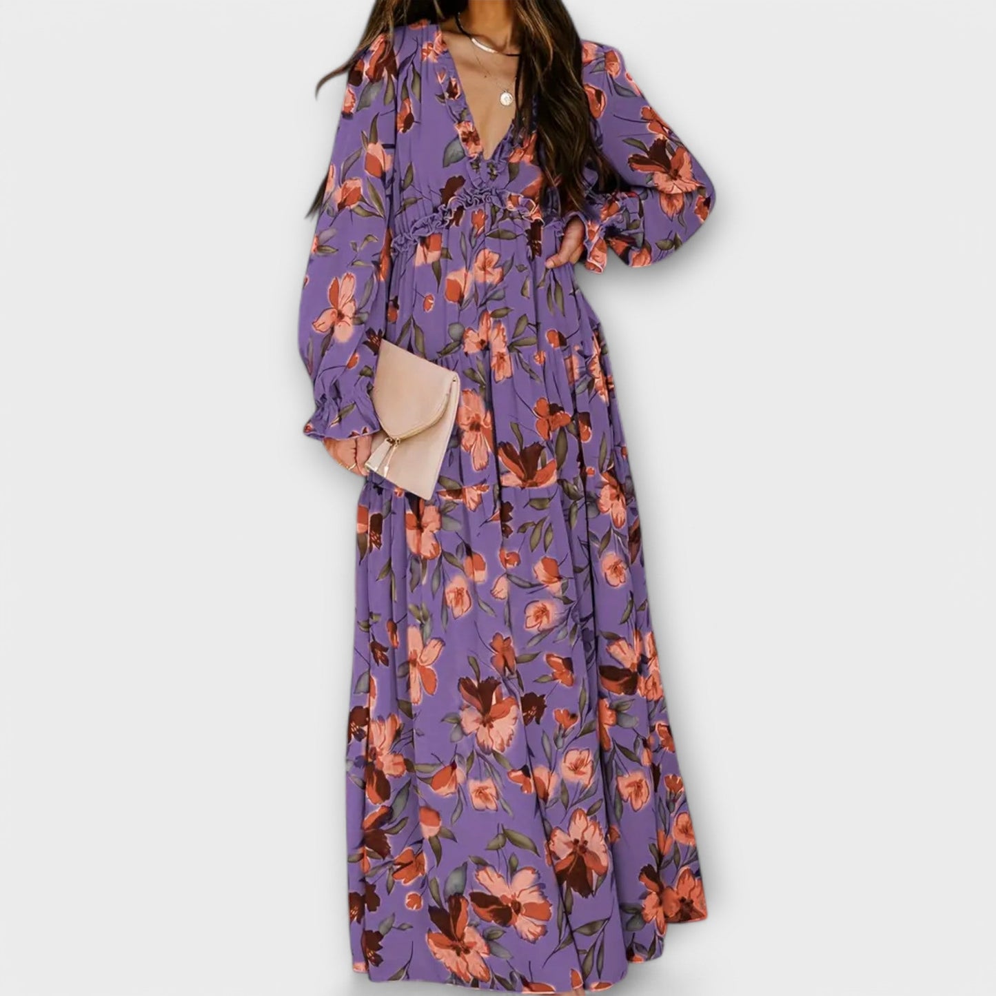 Maxi-jurk voor dames – V-halslijn – Elegante pasvorm – Lichtgewicht stof
