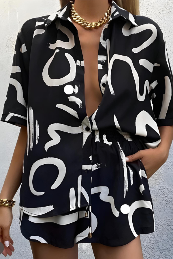 Abstracte Shirt Set Voor Dames-6