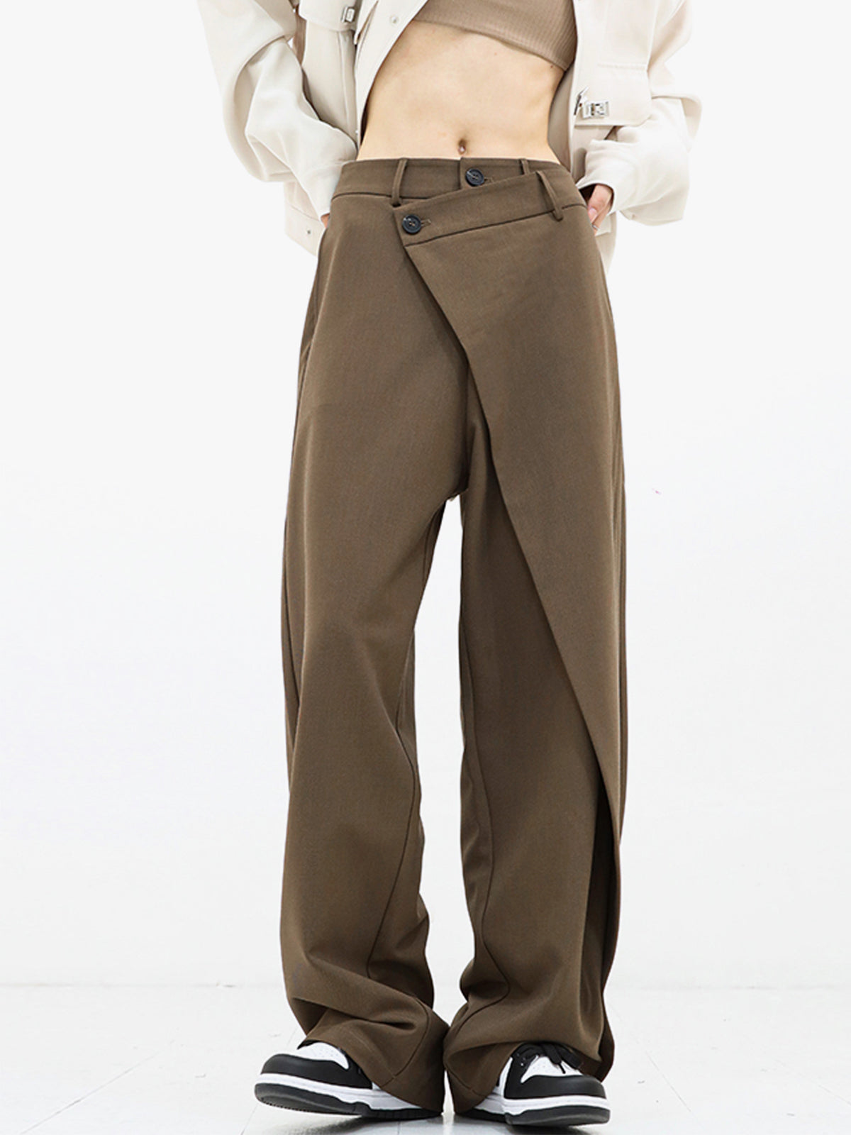Dames Broek - Asymmetrische Snit - Dubbele Knoopsluiting