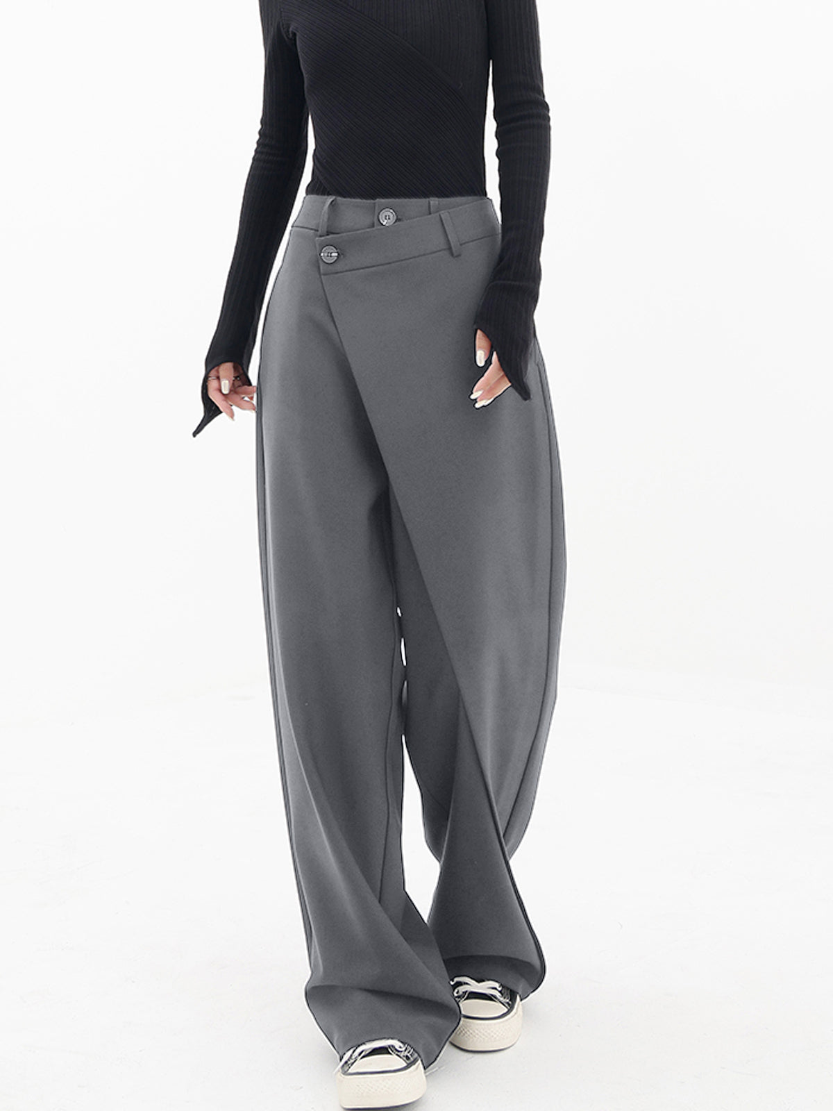 Dames Broek - Asymmetrische Snit - Dubbele Knoopsluiting