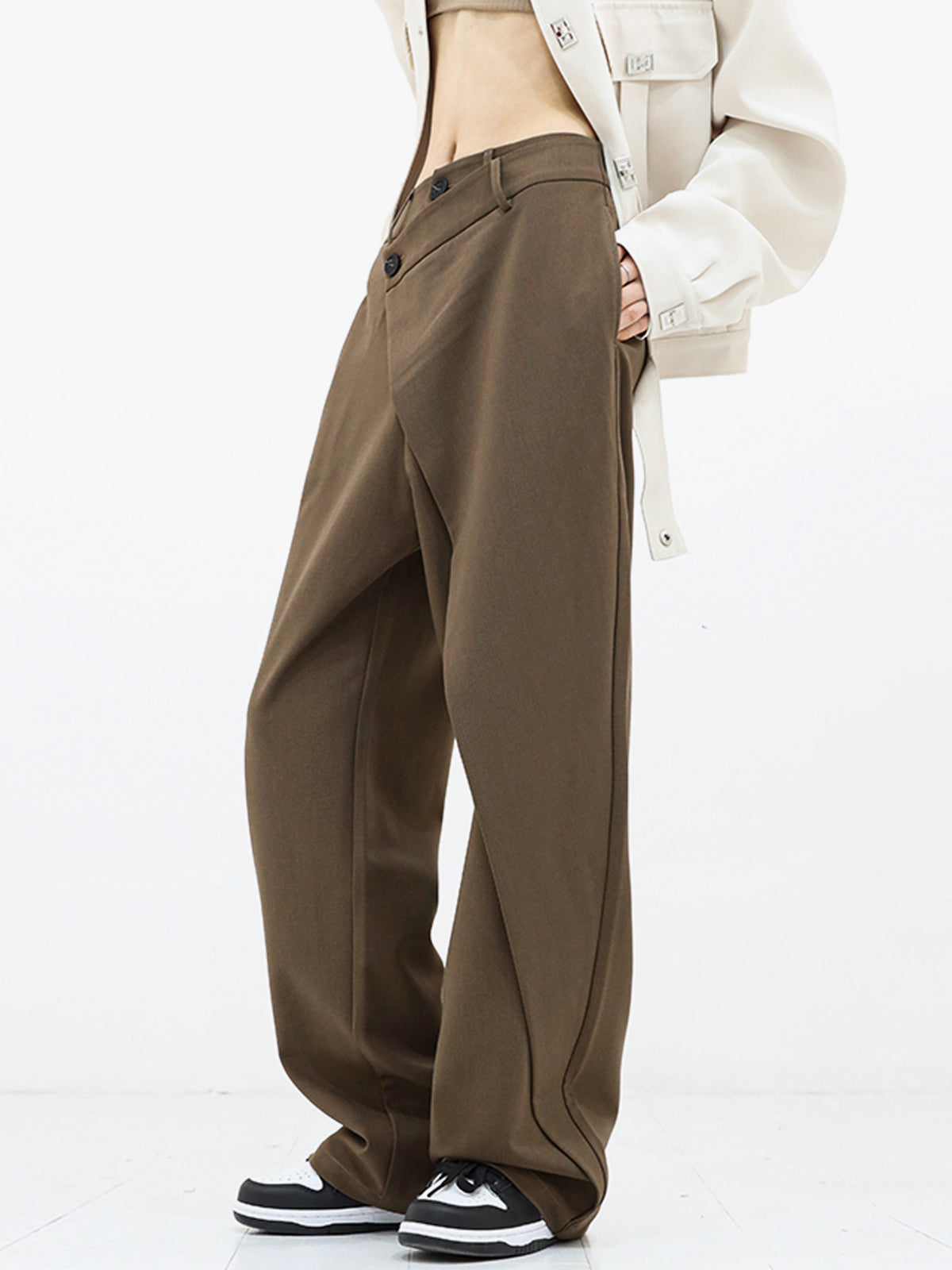 Dames Broek - Asymmetrische Snit - Dubbele Knoopsluiting