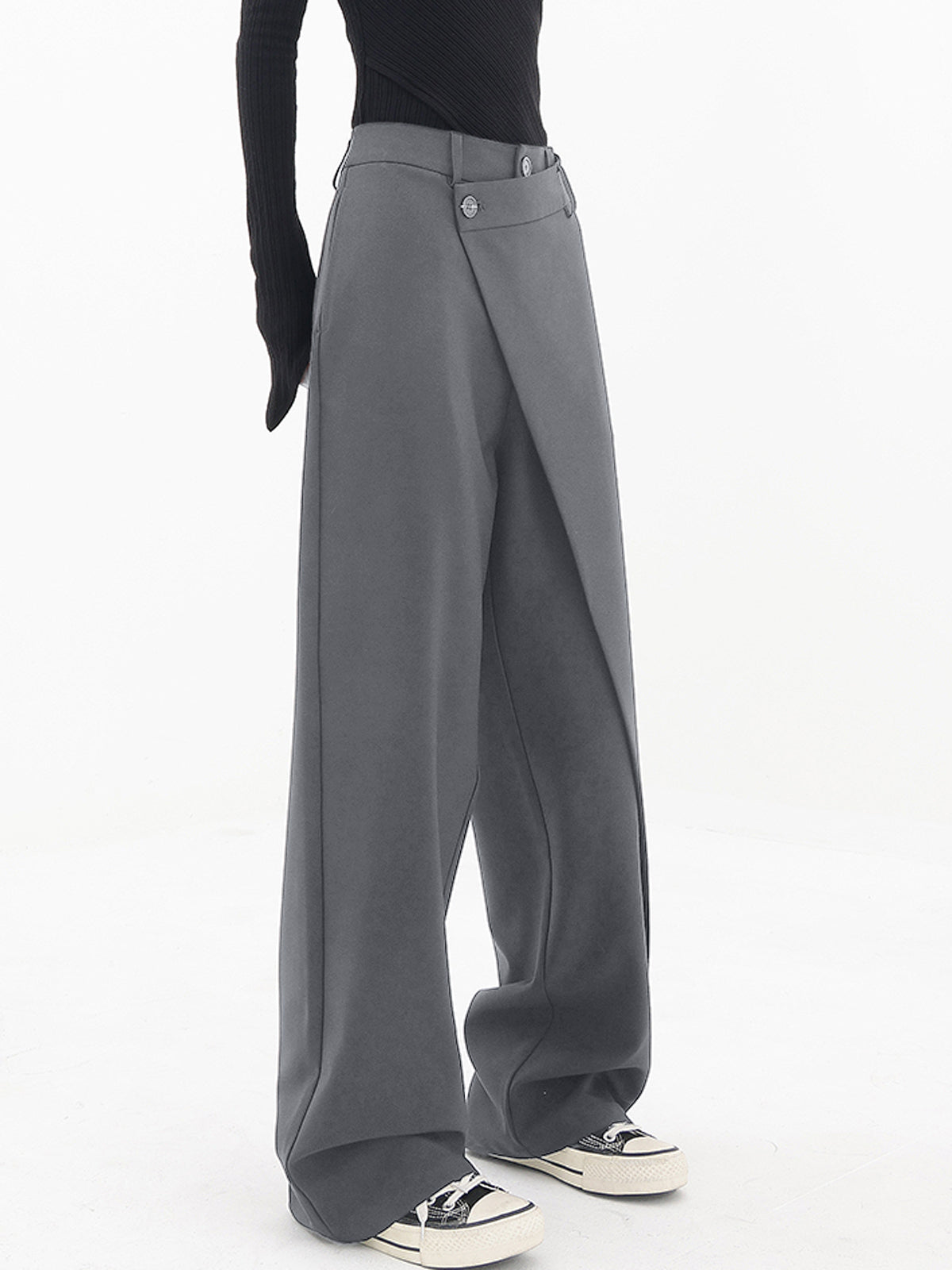 Dames Broek - Asymmetrische Snit - Dubbele Knoopsluiting