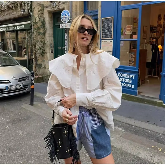 Dames Blouse - Oversized Kraag - Getailleerde Pasvorm