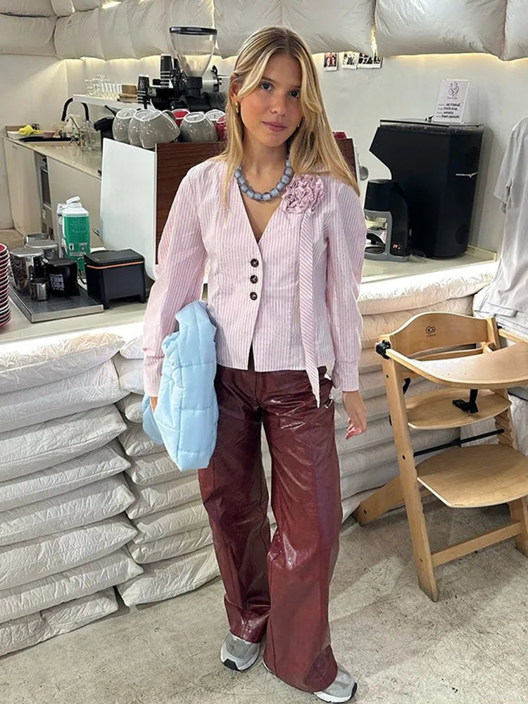 Dames Blouse - V-Hals - Streeppatroon