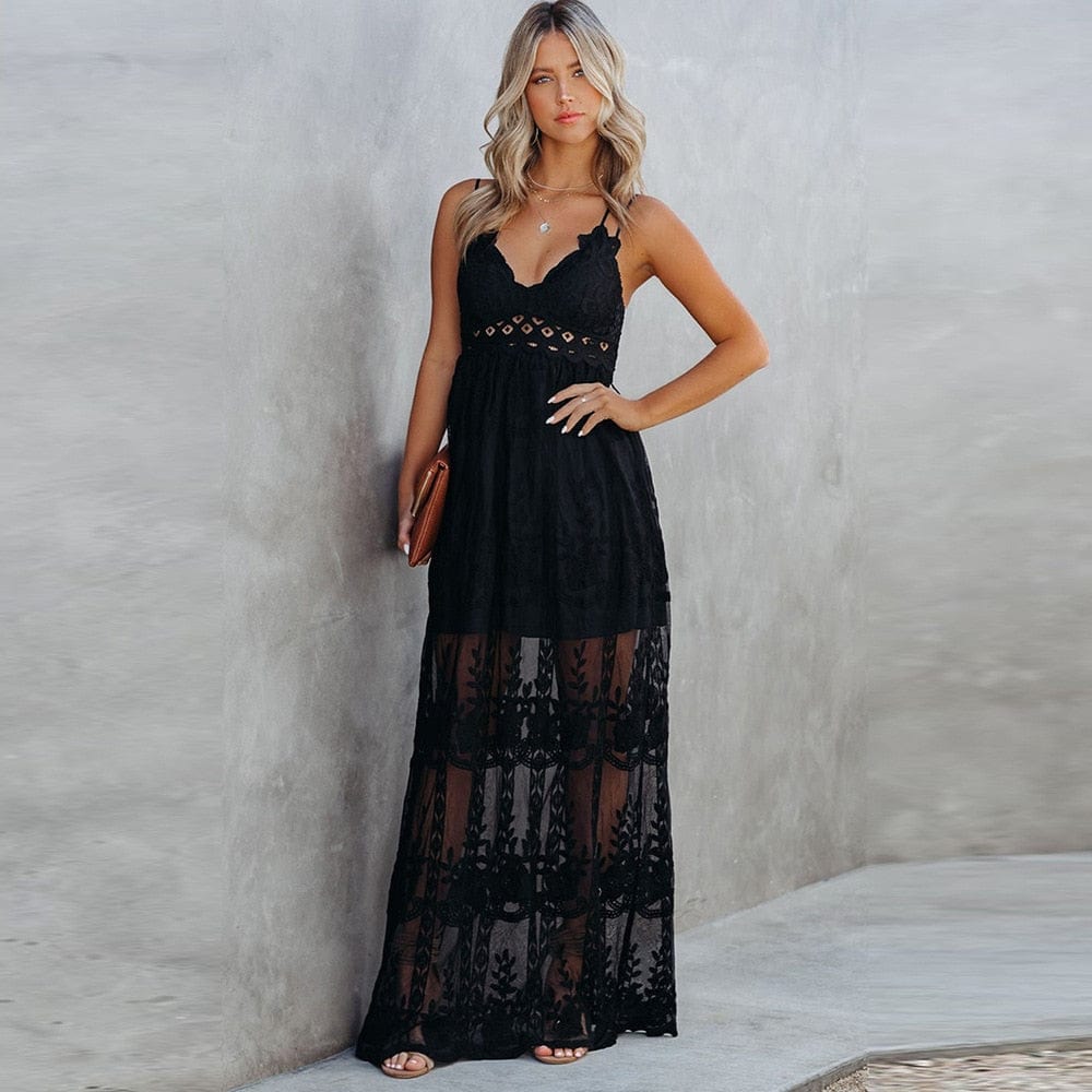 Boho Lange Jurk Dames met Kant-3