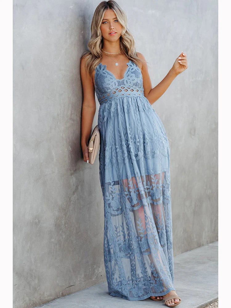 Boho Lange Jurk Dames met Kant-5