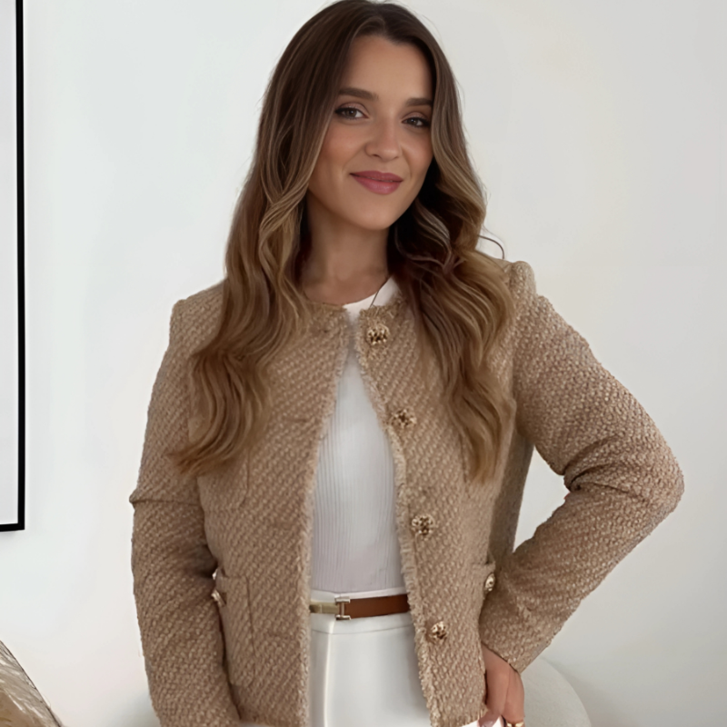 Chique Kort Tweed Jasje voor Dames met Zakken