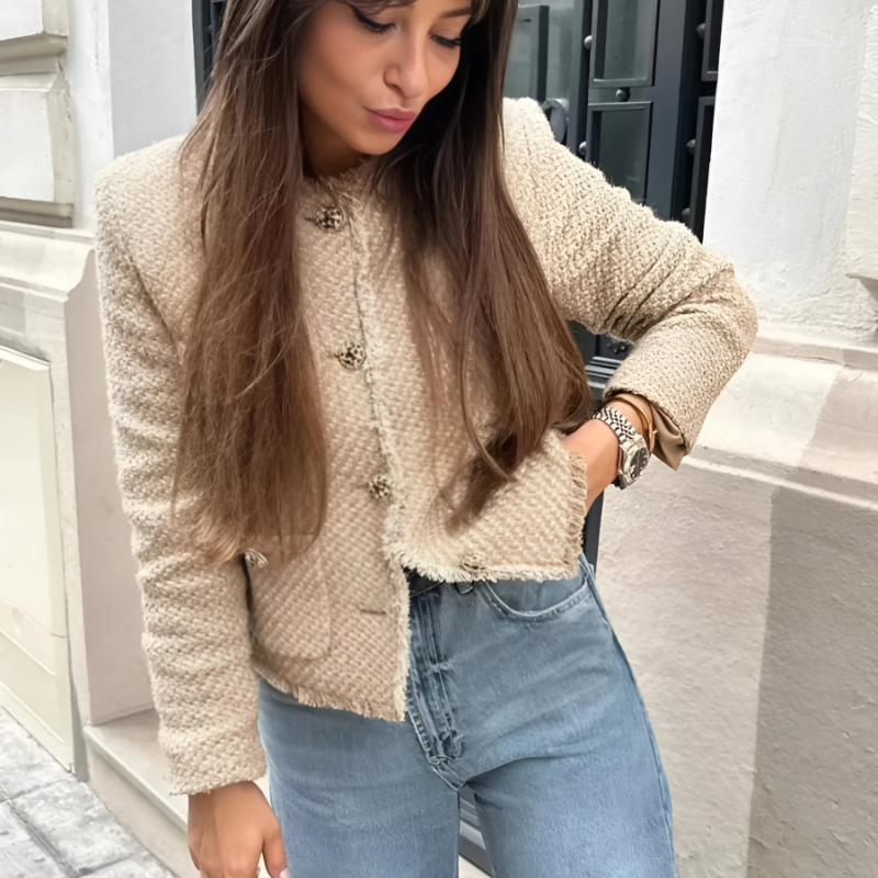 Chique Kort Tweed Jasje voor Dames met Zakken