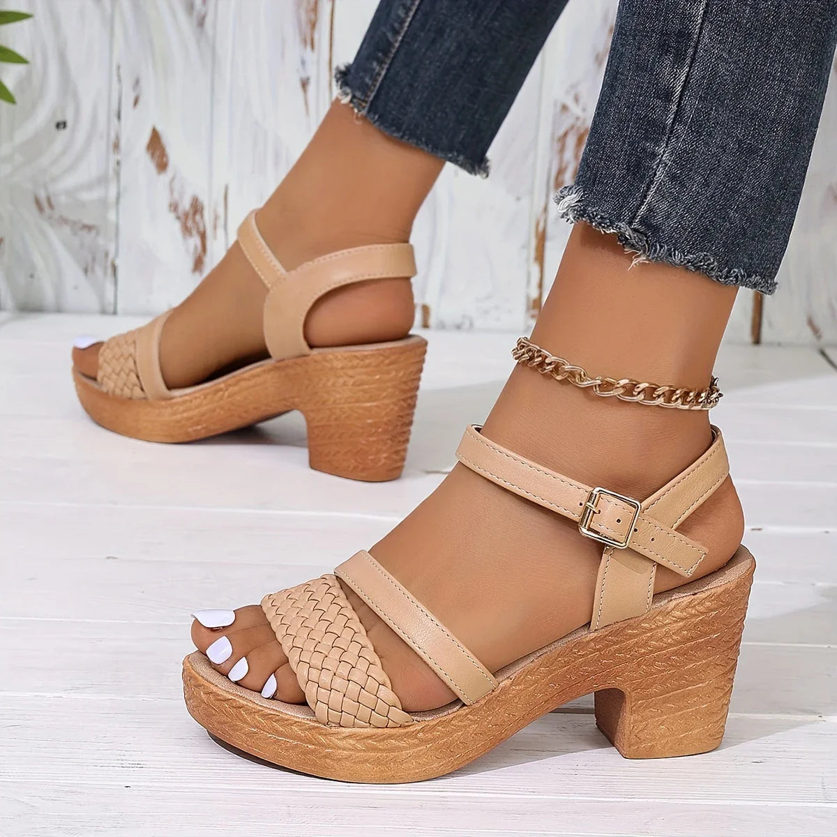 Dames sandalen met open teen – Blokhak – Stijlvolle bandjes – Lichtgewicht