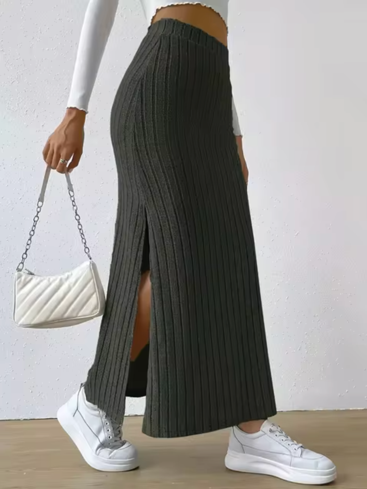 Variant image for Dames A-Lijn Rok Met Hoge Taille Voor Dagelijks Gebruik - Comfortabele Gebreide Stoffen Rokjes-7