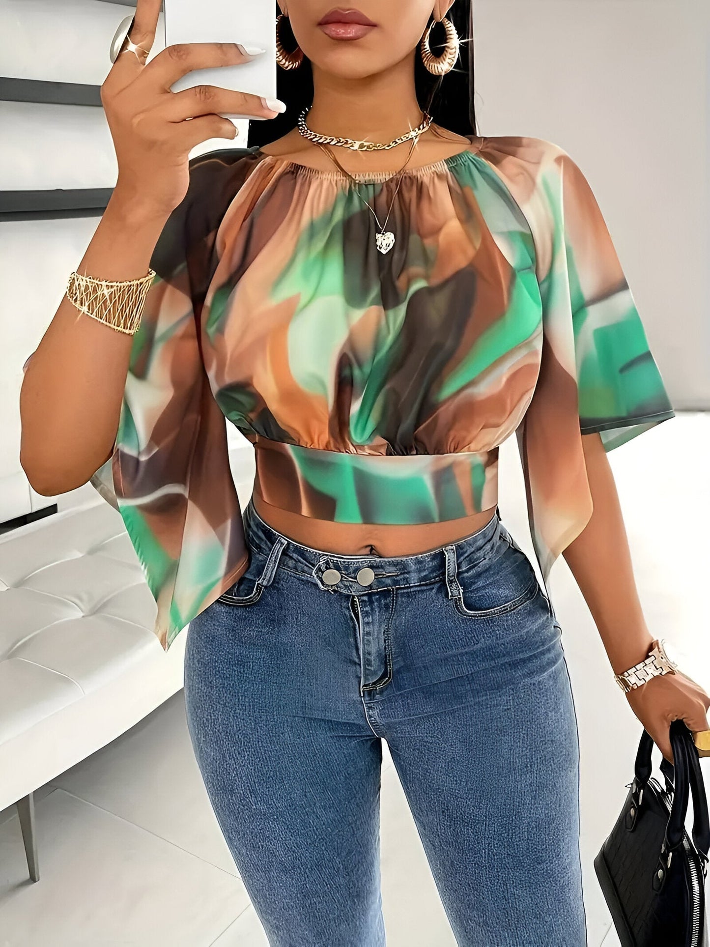Dames Blouse Korte Mouw Tie-Dye-2