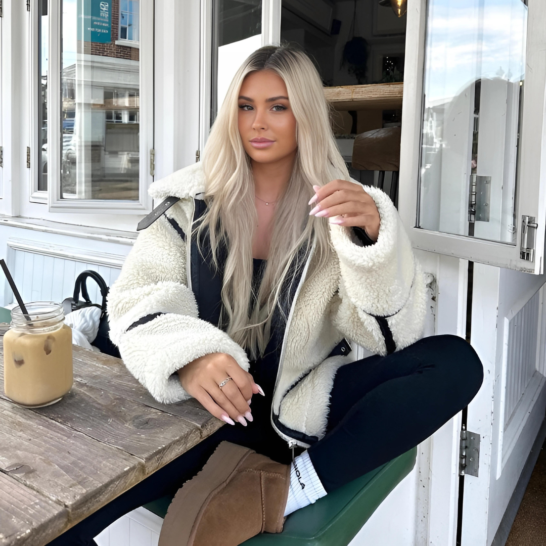 Dames Faux Shearling Ritsjas | Warme Winterjas met Contrasterende Rand