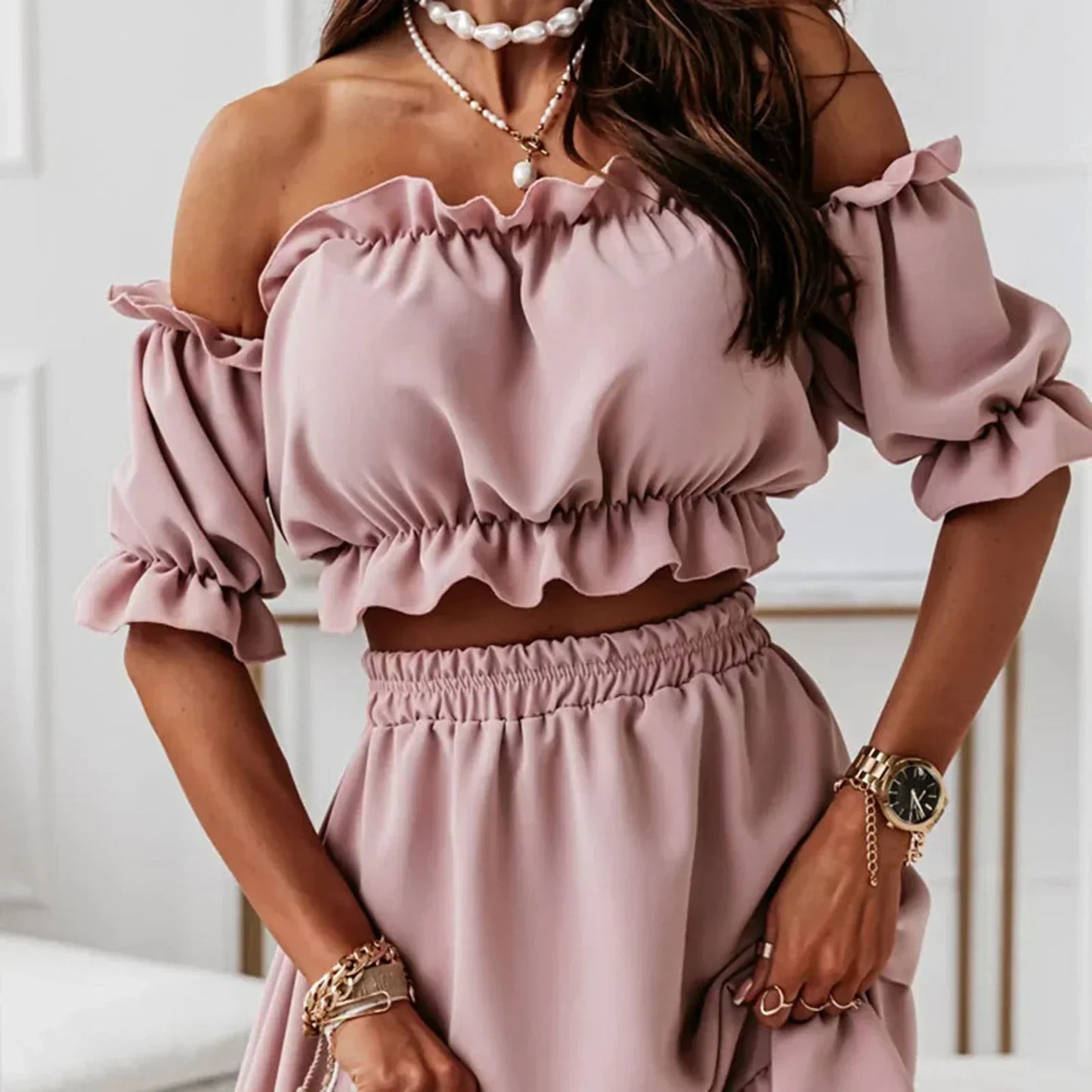 Dames Ruffled Two Piece Set Voor Casual En Speciale Gelegenheden Met Comfortabele Pasvorm-3