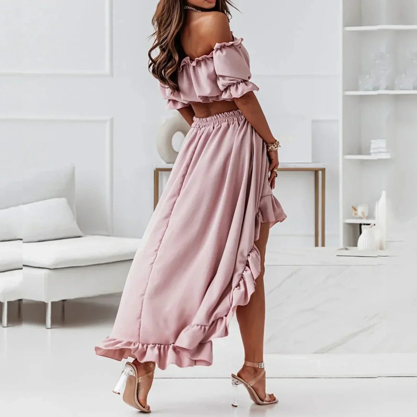 Dames Ruffled Two Piece Set Voor Casual En Speciale Gelegenheden Met Comfortabele Pasvorm-4