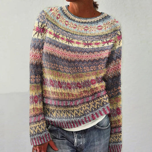 Dames Vintage Gebreide Trui - Fair Isle Patroon - Multicolor Design - Relaxte Pasvorm