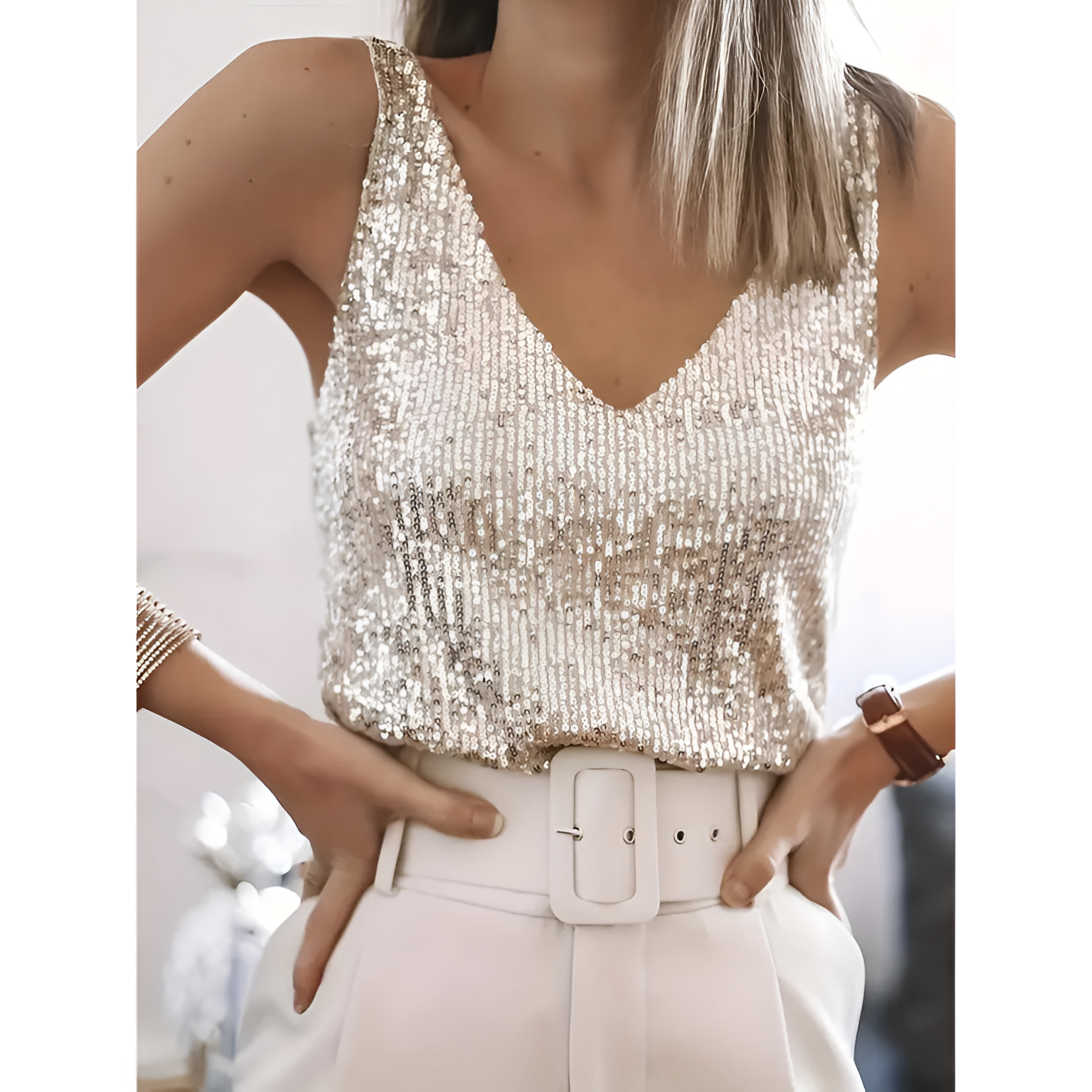 Damestop - Glamlook - Comfortabele pasvorm - Glinsterende stijl