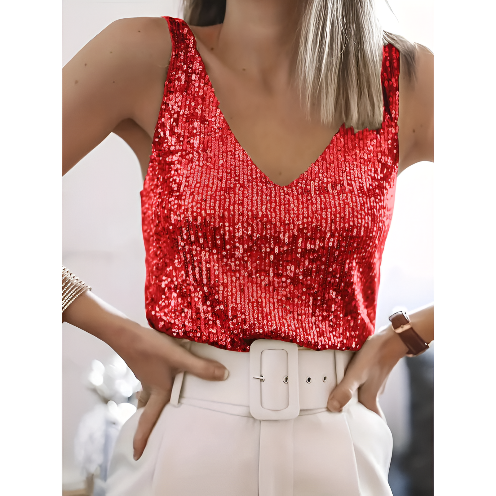 Damestop - Glamlook - Comfortabele pasvorm - Glinsterende stijl