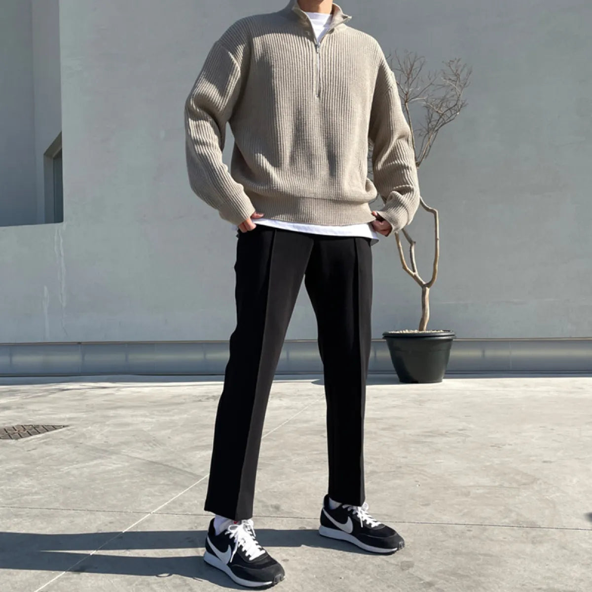 Herensweater met Rits en Geribd Breisel | Klassieke Casual Look