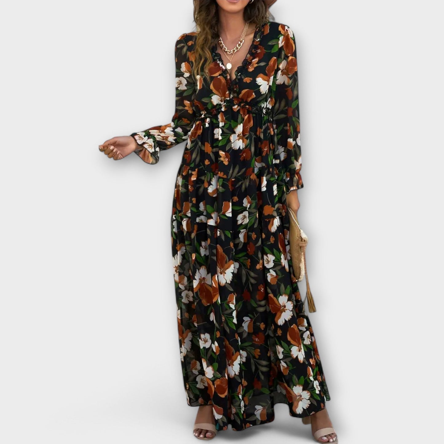 Maxi-jurk voor dames – V-halslijn – Elegante pasvorm – Lichtgewicht stof