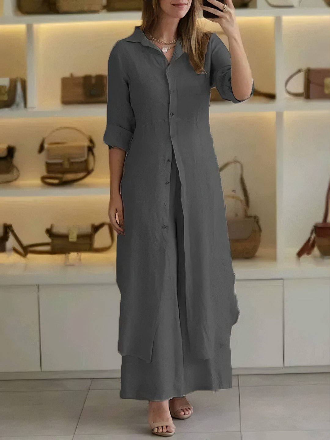 Dames Set - Slim-fit Blouse - Wijde Broek